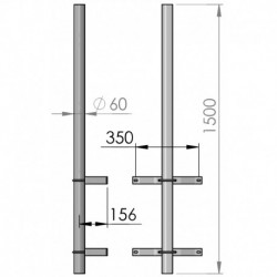 Soporte pared recto (antenas hasta 135cms), Diámetro 70mm, longitud del brazo 1500mm