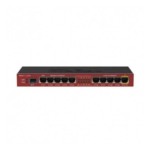 Routerboard SIN WIFI, 600Mhz, 64MB RAM, x5 Gb, x5 10/100 y x1 SFP. Level 4