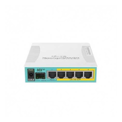 Routerboard SIN WIFI, 800MHz, 128MB RAM, x5 puertos Gb POE, x1 SFP. RouterOS. Level 4