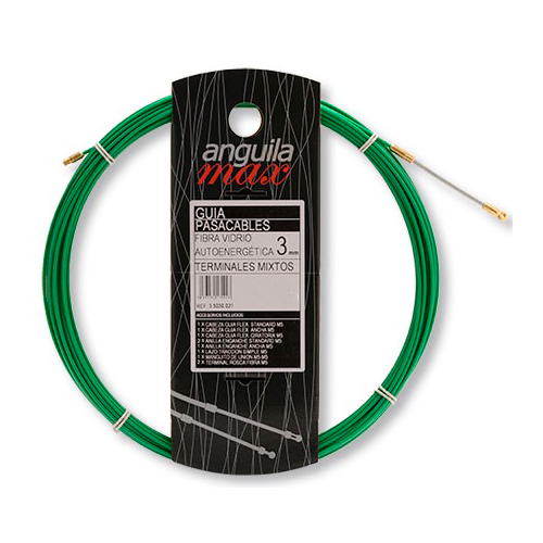 Guía pasa cables 22 metros y 3mm. Fibra de Vidrio + Nylon (reforzada). Color verde