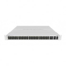 Cloud Router Switch PoE (700W) 650Mhz, 64Mb RAM, x48 puertos Gb PoE, x4 SFP+, x2 QSFP+, RouterOS. Level 5. Para montaje en Rack