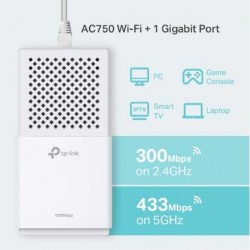 Kit PLC WIFI AC 2.4/5Ghz, x1 puerto rj45 Gigabit, 750mbps