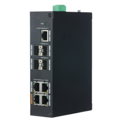 Switch de 4 puertos 10/100/1000 POE+ 120W + x1 UPLINK 10/100/1000 + x4 SFP, para montaje en DIN, alimentación DC 48 V - 57 V