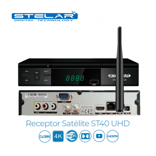 Receptor Sat UHD 4K, SAT (S2), H.265, Wifi integrado