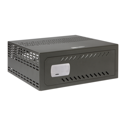 Caja fuerte especial para videograbador compatible con Rack 19" (1 U). Cerradura mecánica. Con ventilación y pasacables.