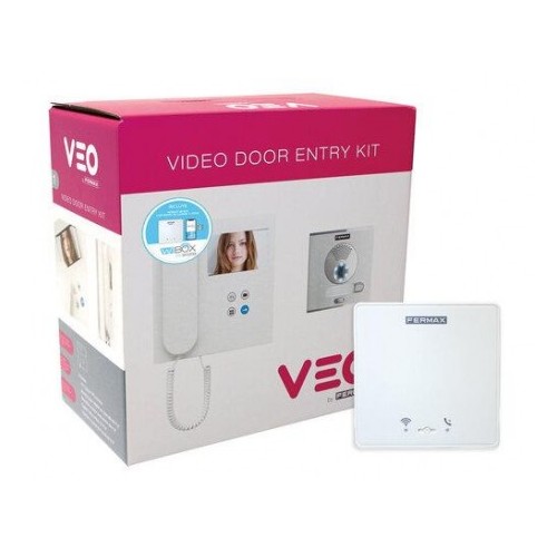 Kit Video VDS, 1L. Placa Cityline de empotrar y monitor Veo con auricular 4.3". Con dispositivo WI-BOX para desvío de llamada a